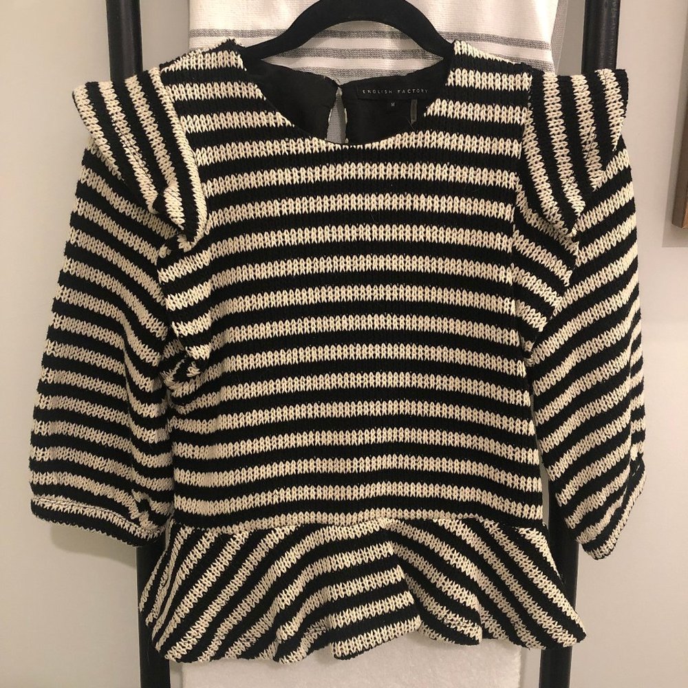 English Factory Knitted Black and Off-white Sweater